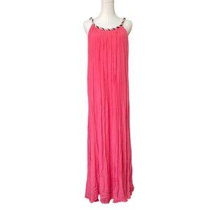 Suncoo Halter Neck Maxi Dress M Boho Lagenlook Long Beach Resort Crinkle Cotton